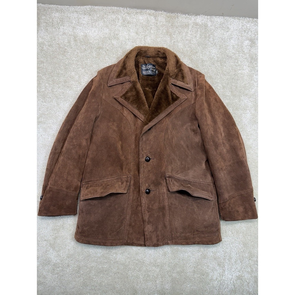 Vintage 70s Sears The Leather Shop Suede Rancher Coat Mens 42 Brown Western